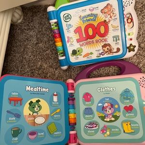 2 leapfrog learning books. One needs more batteries.